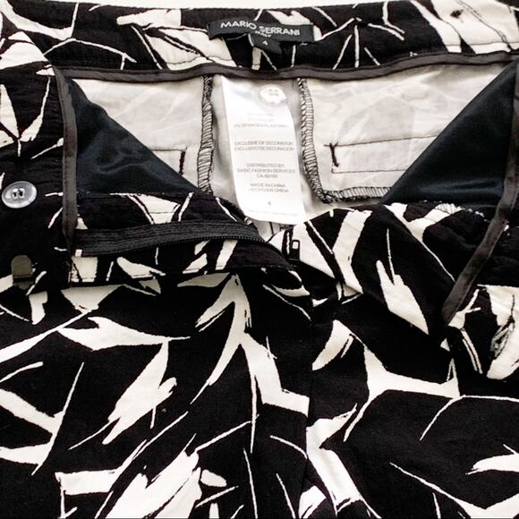 Mario Serrano Italy Shorts Bermuda Black & White Leaf Print Flat Front Size 4 - Picture 4 of 10